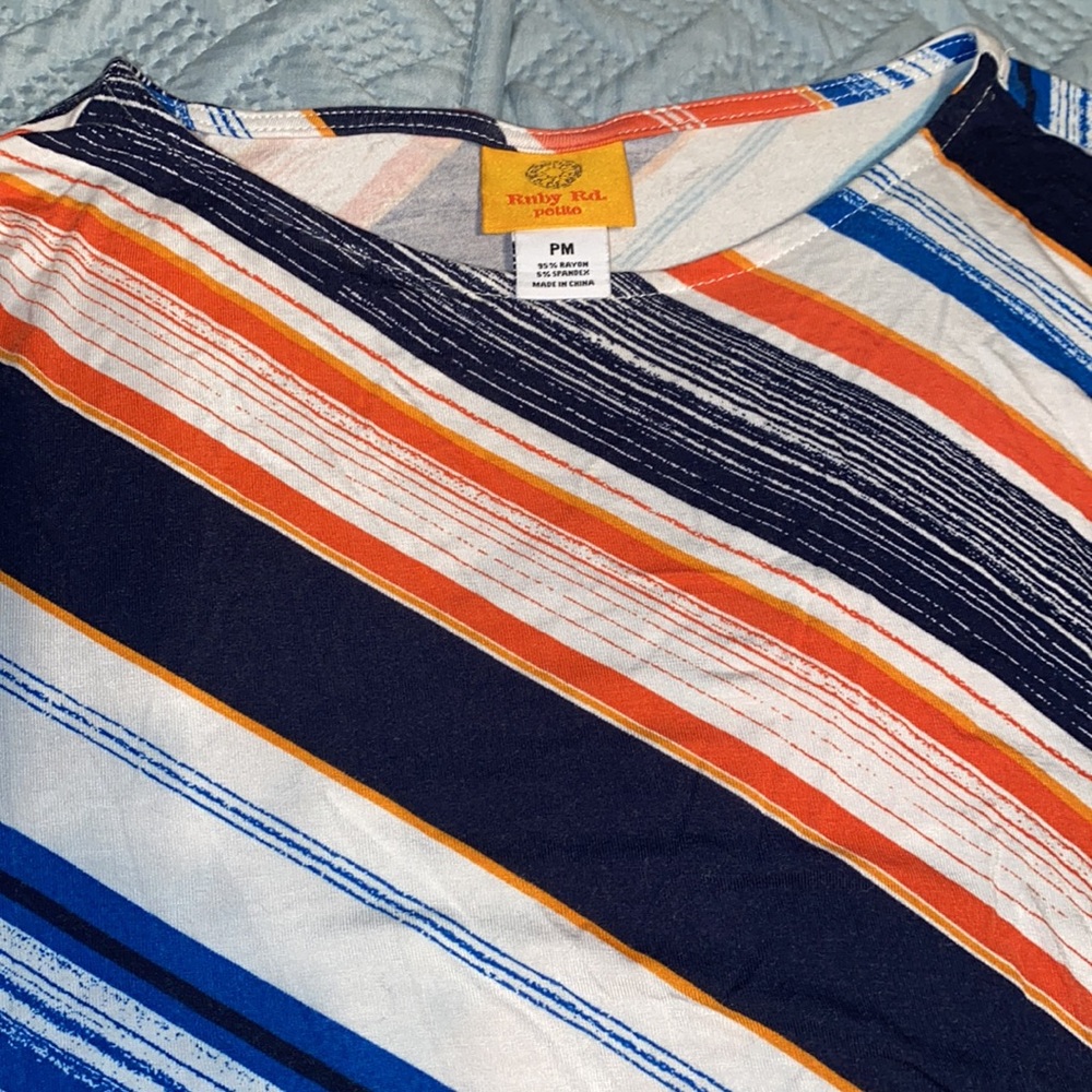 Ruby Red Petites colorful Striped tied front Top 3/4 Sleeves petite medium PM - Picture 8 of 9